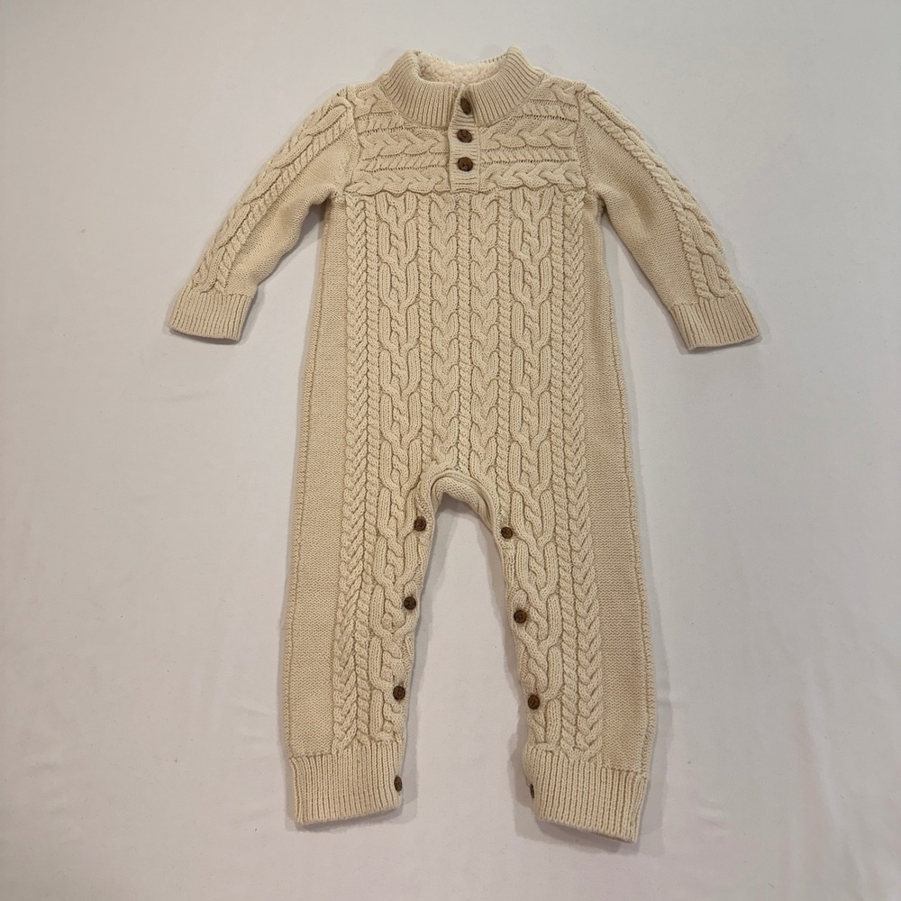 Gap‎ Cable Knit One Piece Romper Kids 18-24 Months Cream Sherpa Lined | Classic